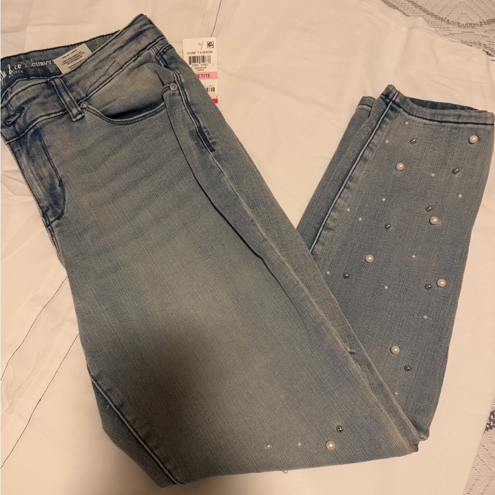 Style & Co. Women's Light Blue Embellished Jeans- size 10p